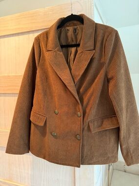 Evereve Corduroy Double-Breasted Women's Blazer Jacket - brown